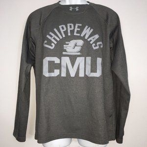 Under Armour Fleece Mens M CMU Chippewas Gray Long Sleeve Pullover Sweatshirt
